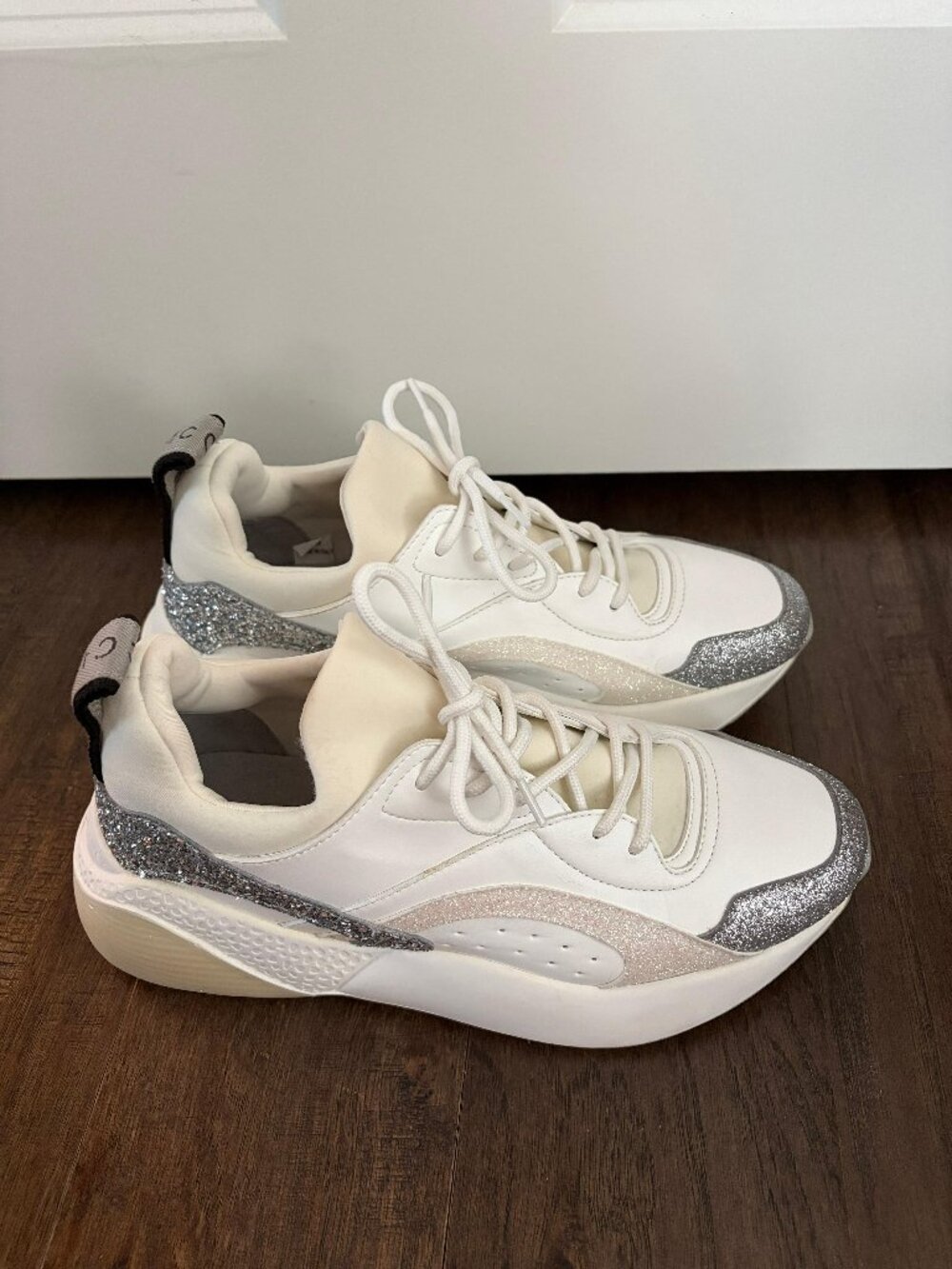 Women’s Stella McCartney Eclypse White/Silver Metallic Glitter Sneakers